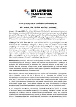 Paul Greengrass to Receive BFI Fellowship at BFI London Film Festival Awards Ceremony