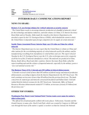 Interior Daily Communications Report