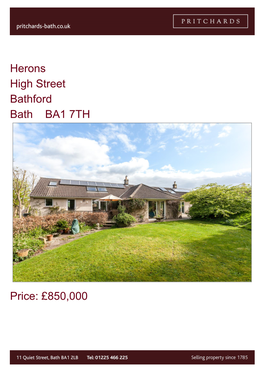 Herons High Street Bathford Bath BA1 7TH Price