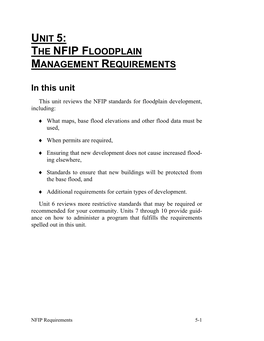 Unit 5: the Nfip Floodplain Management Requirements