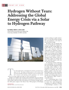 Addressing the Global Energy Crisis Via a Solar to Hydrogen Pathway