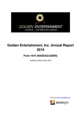 Golden Entertainment, Inc. Annual Report 2019