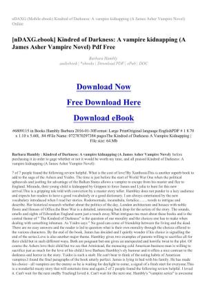 [Ndaxg.Ebook] Kindred of Darkness: a Vampire Kidnapping (A James Asher Vampire Novel) Pdf Free