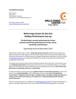 Wells Fargo Center for the Arts Holiday Performance Line-Up