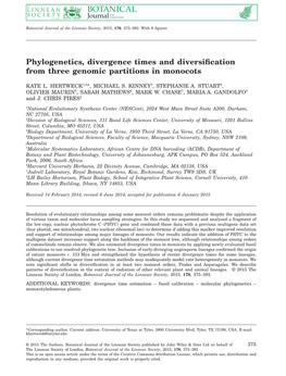Phylogenetics, Divergence Times and Diversification from Three Genomic Partitions in Monocots