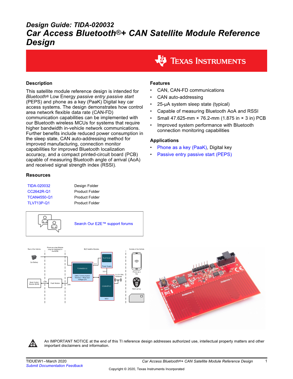 Car Access Bluetooth®+ CAN Satellite Module Reference Design