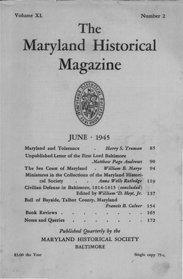 Maryland Historical Magazine, 1945, Volume 40, Issue No. 2