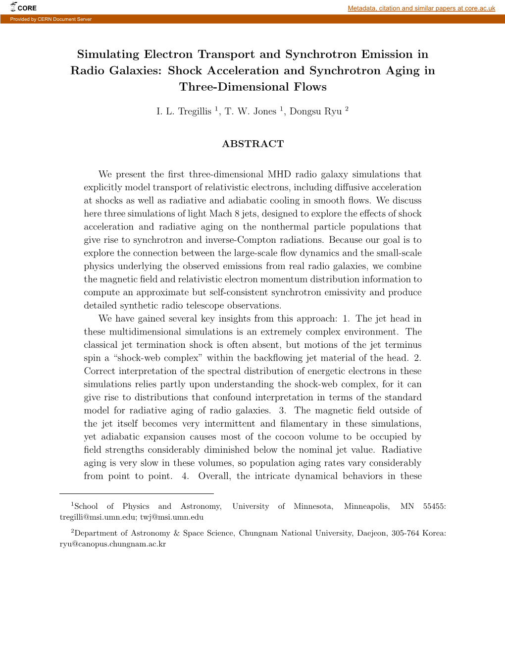 Simulating Electron Transport and Synchrotron Emission in Radio Galaxies: Shock Acceleration and Synchrotron Aging in Three-Dimensional Flows