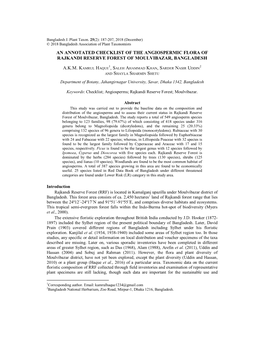 An Annotated Checklist of the Angiospermic Flora of Rajkandi Reserve Forest of Moulvibazar, Bangladesh