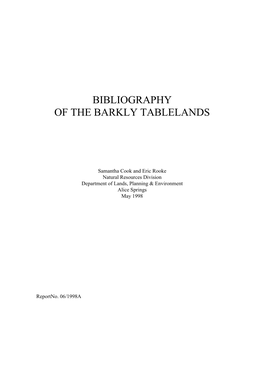 Bibliography of the Barkly Tablelands