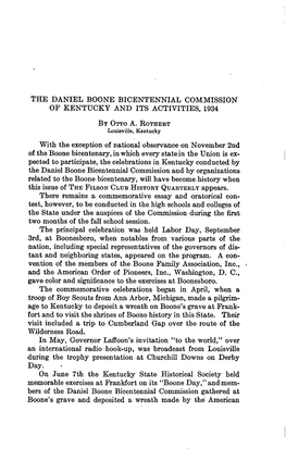 The Daniel Boone Bicentennial Commission of Kentucky and Its Activities, 1934