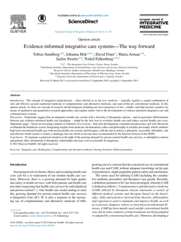 Evidence-Informed Integrative Care Systems￢ﾀﾔthe Way Forward