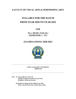 Syllabus for the Batch from Year 2020 to Year 2022