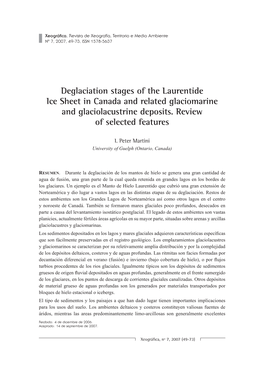 Deglaciation Stages of the Laurentide Ice Sheet in Canada and Related Glaciomarine and Glaciolacustrine Deposits