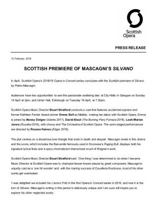 Scottish Premiere of Mascagni's Silvano
