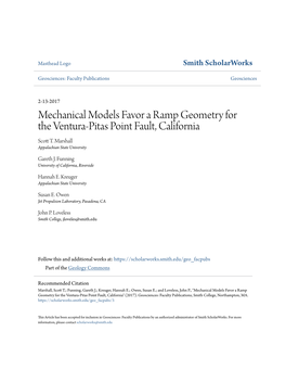 Mechanical Models Favor a Ramp Geometry for the Ventura-Pitas Point Fault, California Scott .T Marshall Appalachian State University