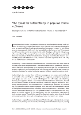 The Quest for Authenticity in Popular Music Cultures