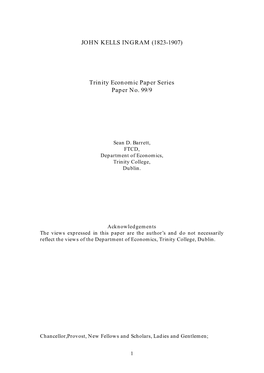 JOHN KELLS INGRAM (1823-1907) Trinity Economic Paper Series