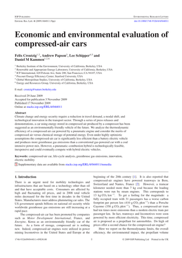 Economic and Environmental Evaluation of Compressed-Air Cars