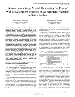 Egovernment Stage Model: Evaluating the Rate of Web Development Progress of Government Websites in Saudi Arabia