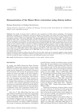 Demonstration of the Bzura River Restoration Using Diatom Indices