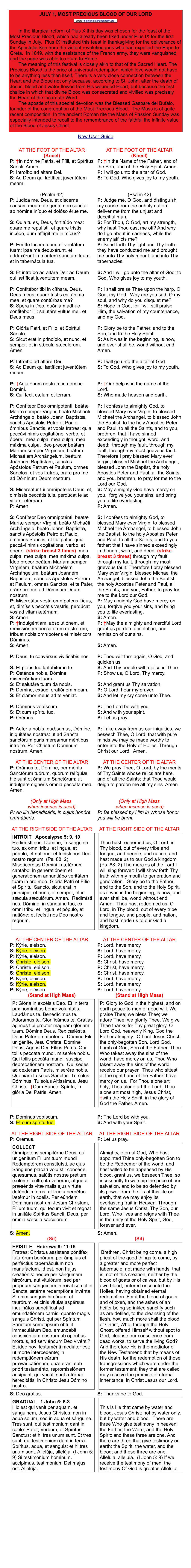New User Guide JULY 1, MOST PRECIOUS BLOOD of OUR LORD