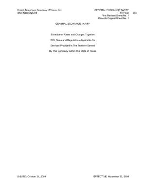 United Telephone Company of Texas, Inc. GENERAL EXCHANGE TARIFF D/B/A Centurylink Title Page (C) First Revised Sheet No