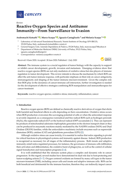 Reactive Oxygen Species and Antitumor Immunity—From Surveillance to Evasion