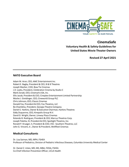 Cinemasafe Voluntary Health & Safety Guidelines for United States Movie Theater Owners