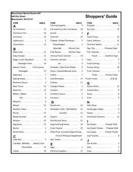 Shoppers' Guide Manchester, NH 03101 ITEM AISLE ITEM AISLE ITEM AISLE a Canning Supplies