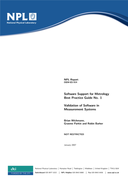 Ssfm BPG 1: Validation of Software in Measurement Systems