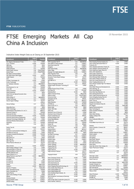 FTSE Emerging Markets All Cap China a Inclusion 19 November 2015
