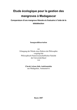 Etude Écologique Pour La Gestion Des Mangroves À Madagascar