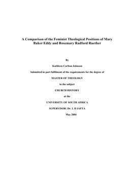 A Comparison of the Feminist Theological Positions of Mary Baker Eddy and Rosemary Radford Ruether