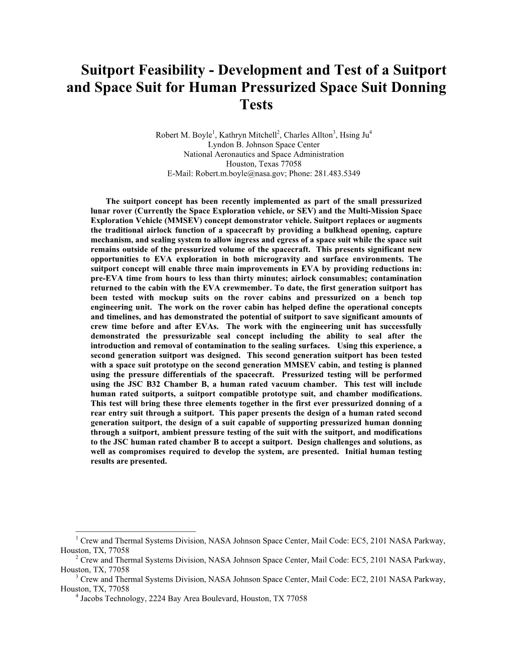 Suitport Feasibility - Development and Test of a Suitport and Space Suit for Human Pressurized Space Suit Donning Tests