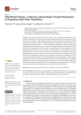 Old World Vipers—A Review About Snake Venom Proteomics of Viperinae and Their Variations