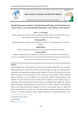 Spatial Management to Enhance Tourism Industrial Ecology and Natural Resources Conservation: a Case Study of Kakas Sub-District, Lake Tondano, North Sulawesi