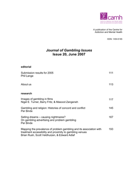 Journal of Gambling Issues Issue 20, June 2007