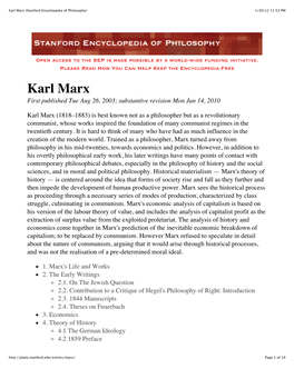 Karl Marx (Stanford Encyclopedia of Philosophy) 1/30/12 11:53 PM