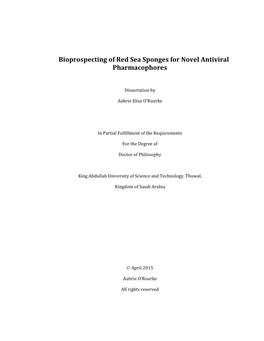 Bioprospecting of Red Sea Sponges for Novel Antiviral Pharmacophores