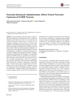 Oxytocin Intranasal Administration Affects Neural Networks Upstream of GNRH Neurons