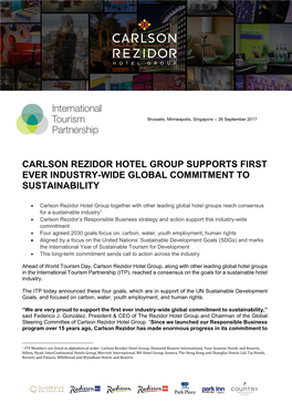 Carlson Rezidor Hotel Group Supports First Ever Industry-Wide Global Commitment to Sustainability