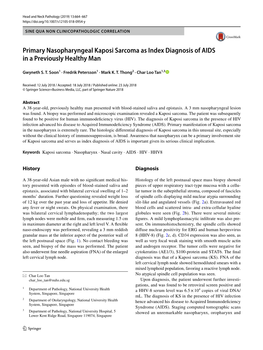 Primary Nasopharyngeal Kaposi Sarcoma As Index Diagnosis of AIDS in a Previously Healthy Man