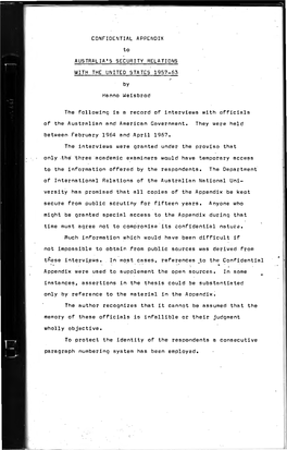 CONFIDENTIAL APPENDIX to AUSTRALIA's SECURITY RELATIONS with the UNITED STATES 1957-63
