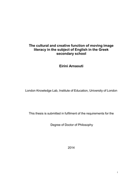 The Cultural and Creative Function of Moving Image Literacy in the Subject of English in the Greek Secondary School