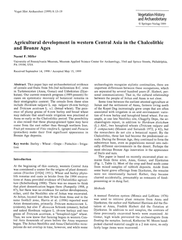 Agricultural Development in Western Central Asia in the Chalcolithic and Bronze Ages