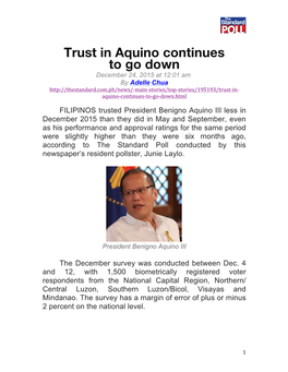 Trust in Aquino Continues to Go Down 122415