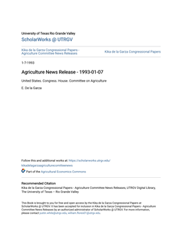 Agriculture News Release - 1993-01-07