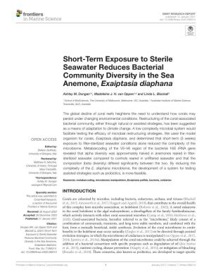 Short-Term Exposure to Sterile Seawater Reduces Bacterial Community Diversity in the Sea Anemone, Exaiptasia Diaphana