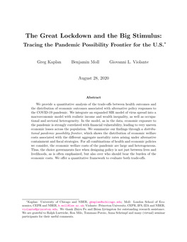 The Great Lockdown and the Big Stimulus: Tracing the Pandemic Possibility Frontier for the U.S.∗